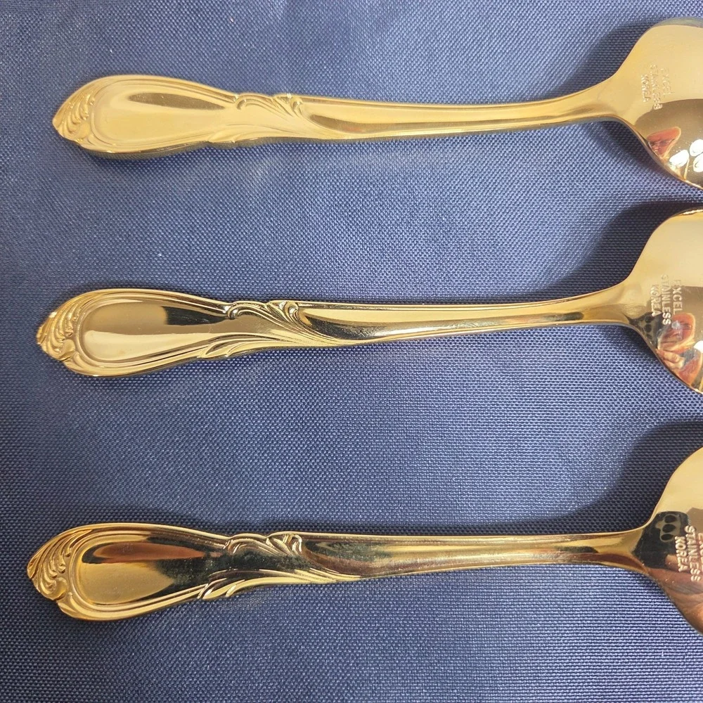 Vintage Excel Stainless Korea Symphony Gold Plated Teaspoon Set of 3